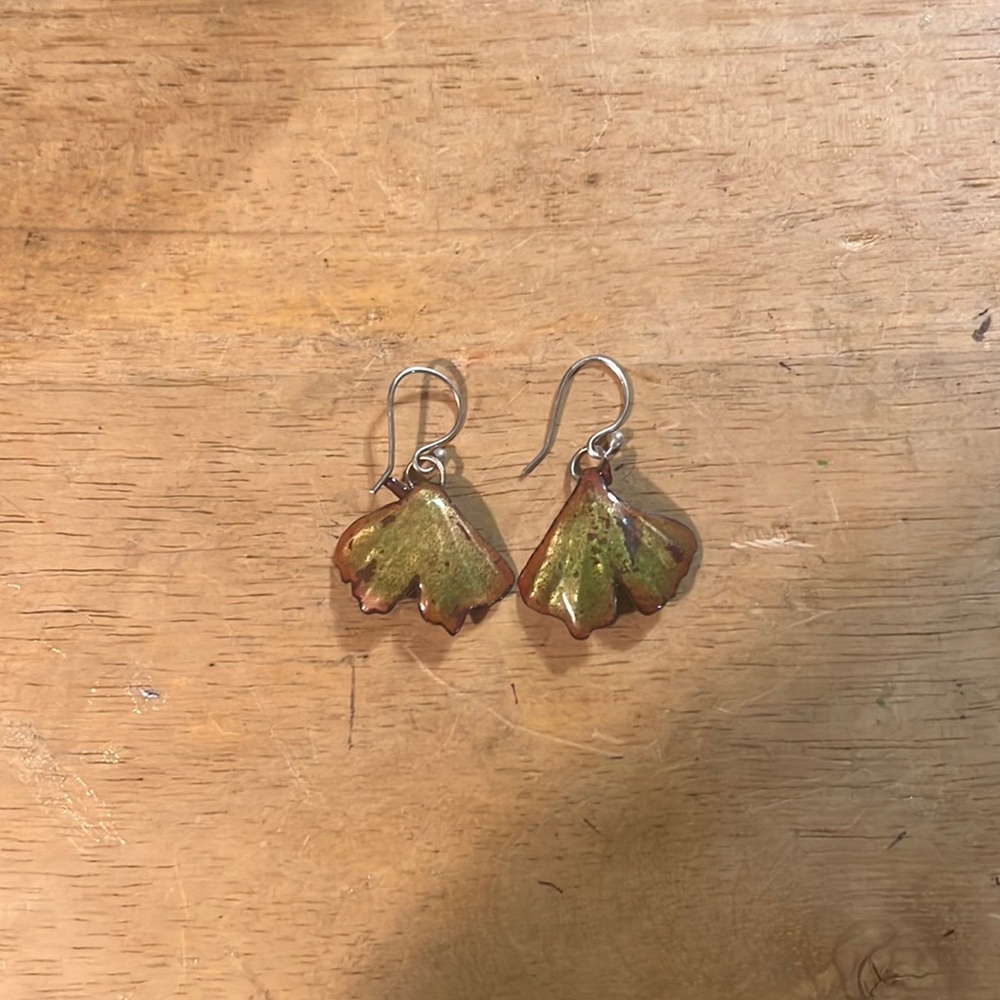 Ginkgo Enamel Dangle Earrings